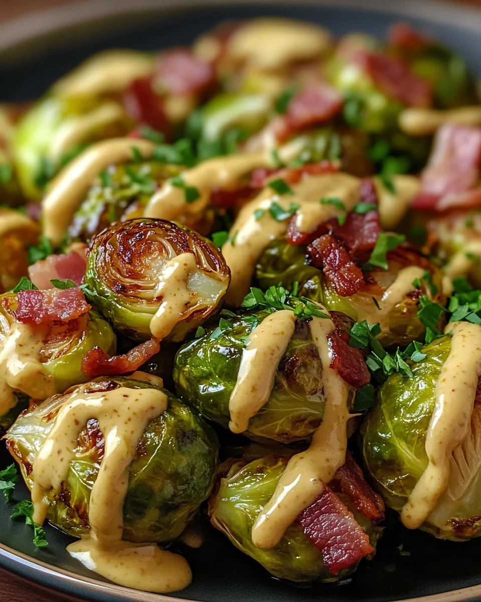 Gebackener Rosenkohl mit Speck und Senfsoße