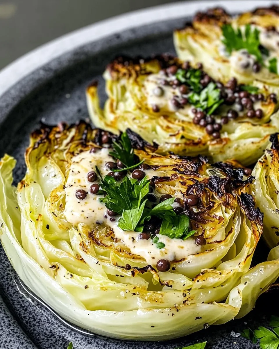 Gerösteter Weißkohl mit cremigen Belugalinsen