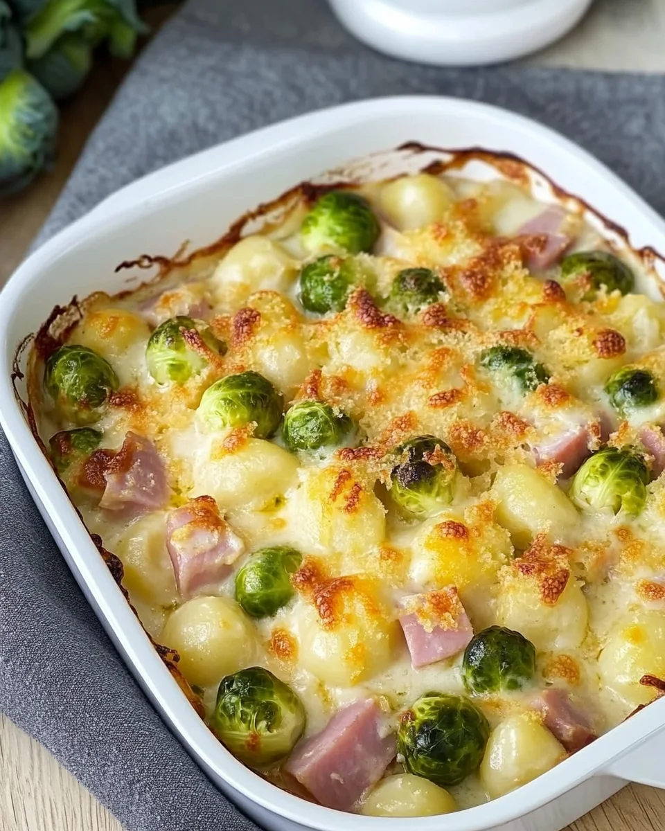 Gnocchi Auflauf mit Rosenkohl und Schinken