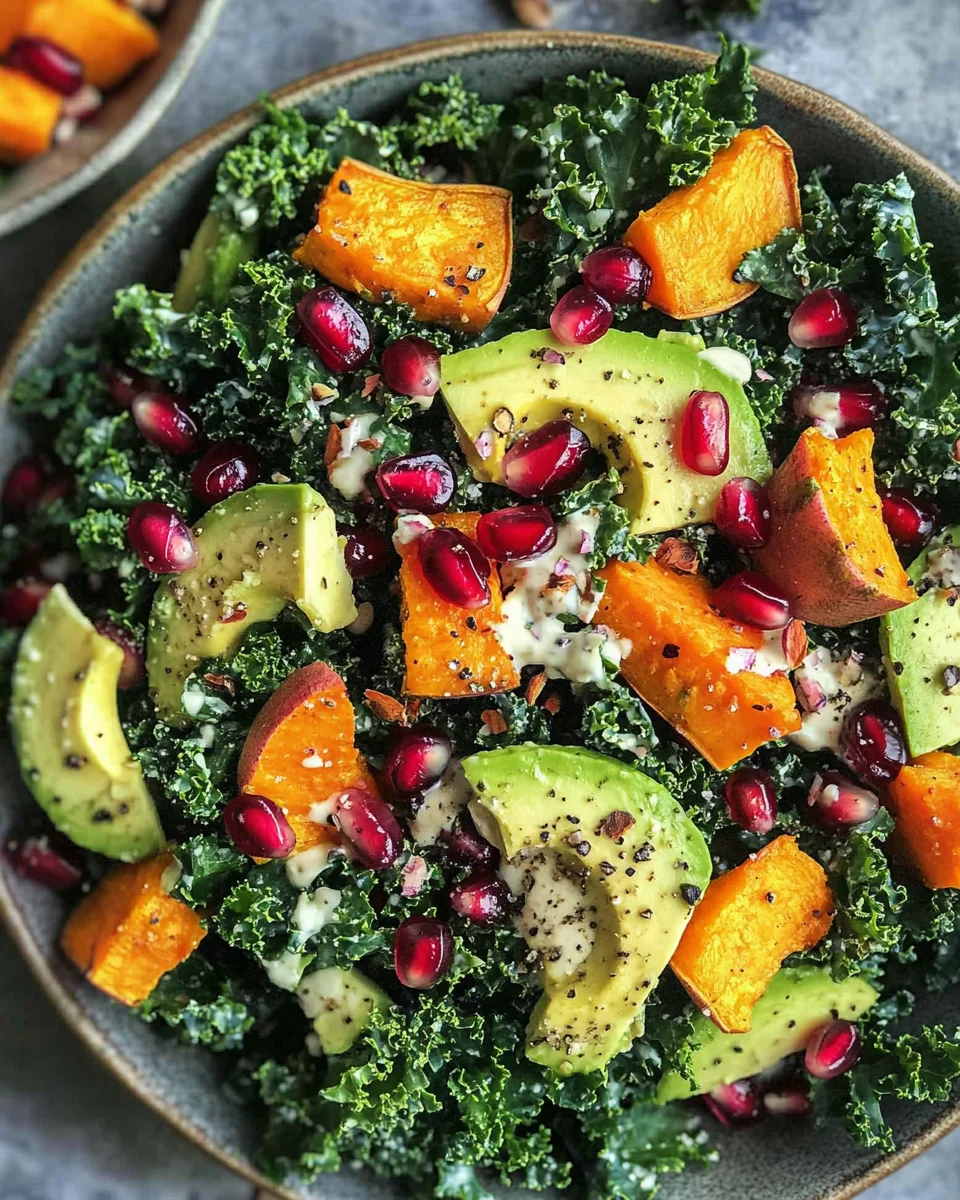 Grünkohl-Salat mit Süßkartoffeln und Tahini