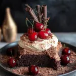 Winterlicher Maulwurfkuchen mit Zimtsahne und Punschkirschen