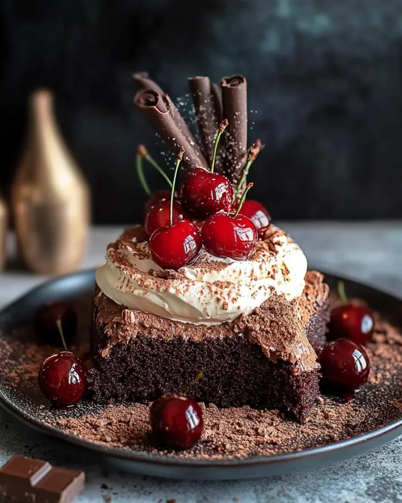 Winterlicher Maulwurfkuchen mit Zimtsahne und Punschkirschen