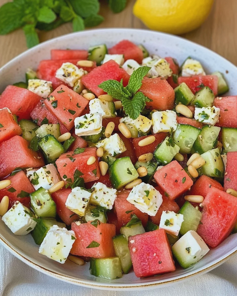 Wassermelonen-Feta-Salat mit Gurke und Minze